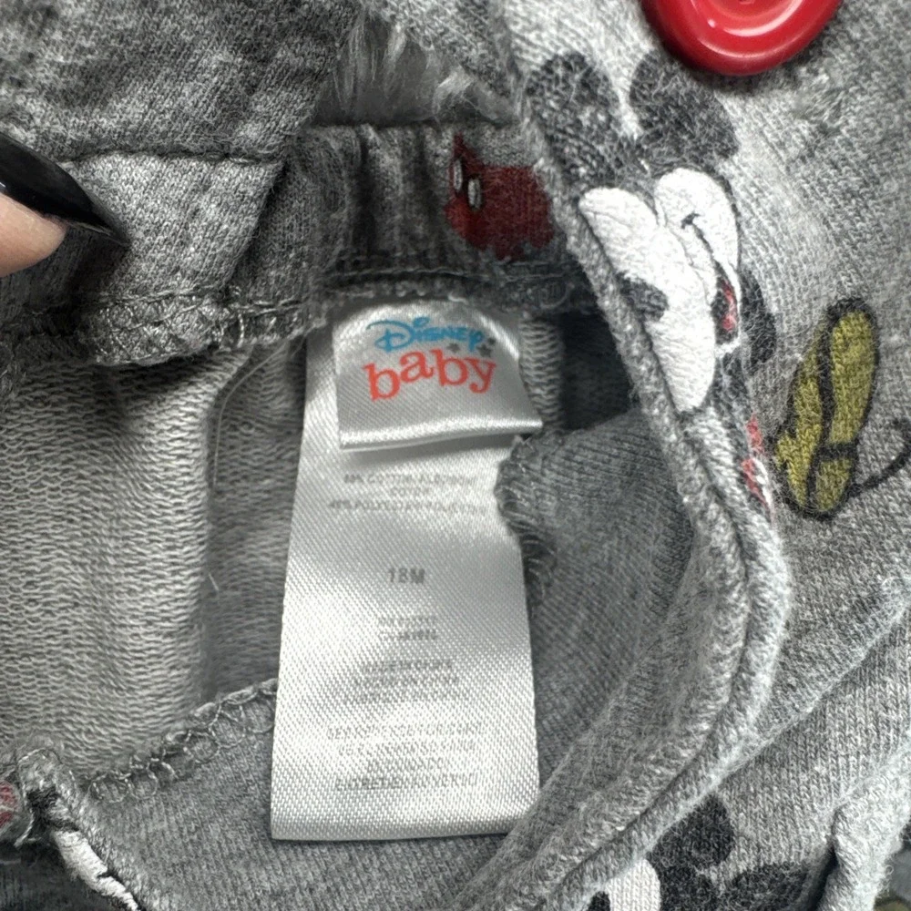 Disney Baby Mickey Mouse Jumper 18M Gray Red Buttons Overall Outfit 18 Months